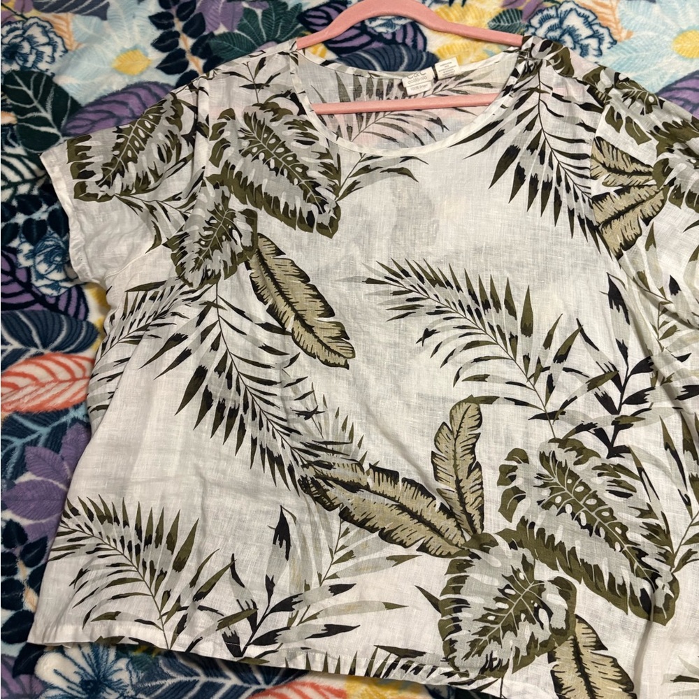 C&C California Linen Top with Tropical Leaf Design
